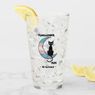 Transgender Pride – Black Cat on Trans Flag Moon Glass