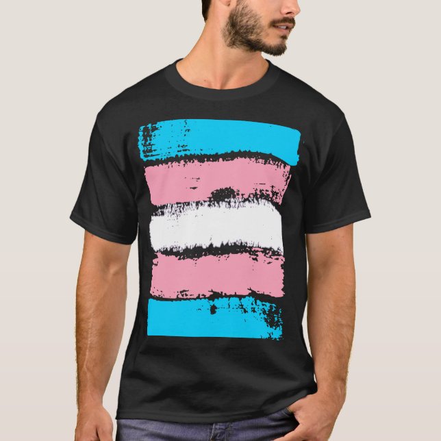 Transgender Pride Colours LGBTQ+ Paint Stripes T-Shirt (Front)