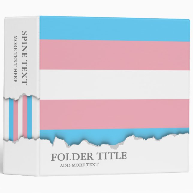 Transgender Pride Flag 3 Ring Binder (Front/Spine)