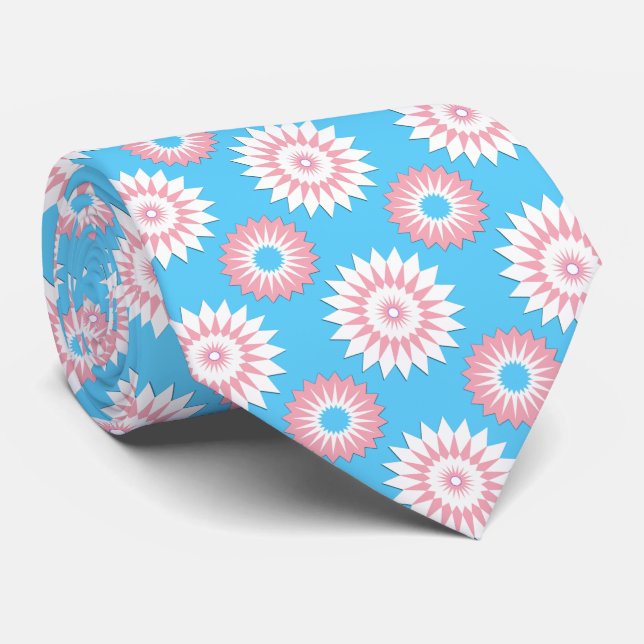 Transgender pride flag / blue flower pattern neck tie (Rolled)