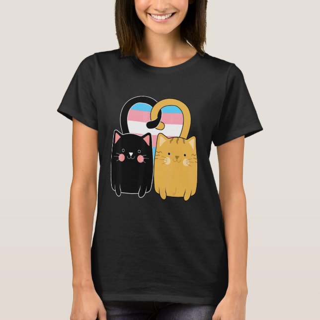 Transgender Pride Flag Cats Heart LGBT Trans T-Shirt (Front)