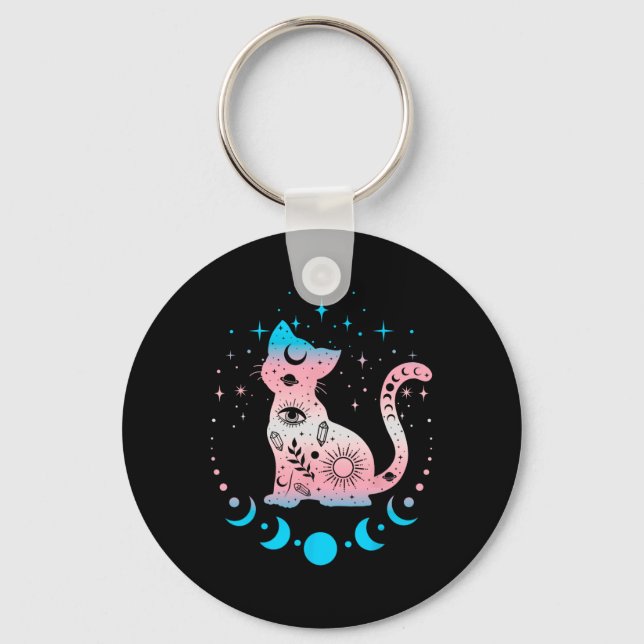 Transgender Pride Flag Colors Cat Lovers  Keychain (Front)