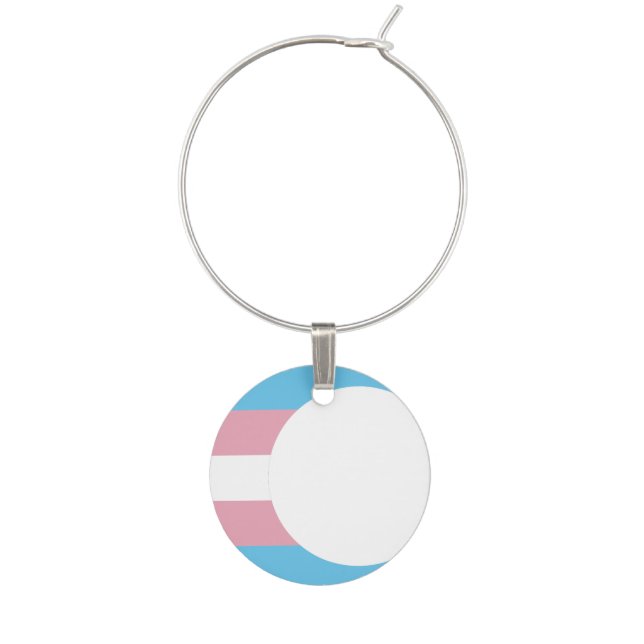 Transgender Pride Flag Crescent Moon Wine Charm (Front)