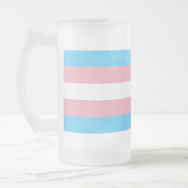 Transgender Pride Flag Frosted Glass Beer Mug (Left)