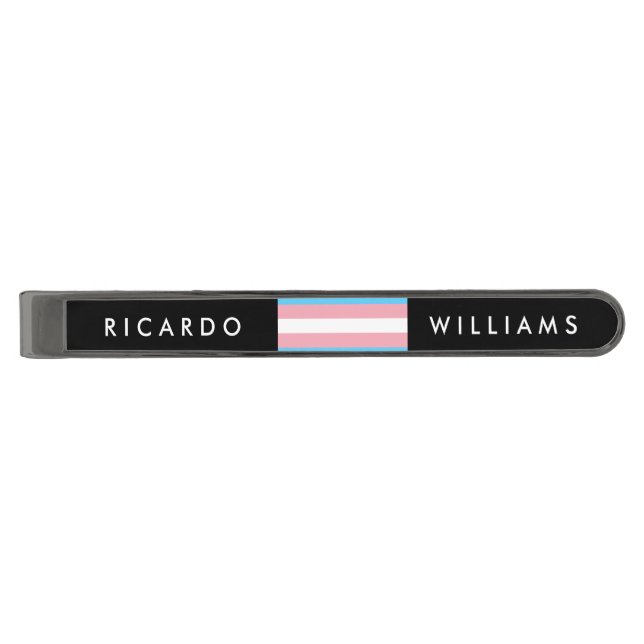 Transgender Pride Flag Gunmetal Finish Tie Bar (Front)