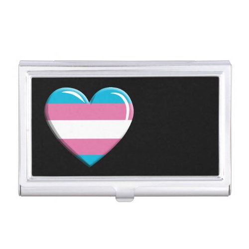 Transgender Pride Flag Heart Shaped Business Card Case