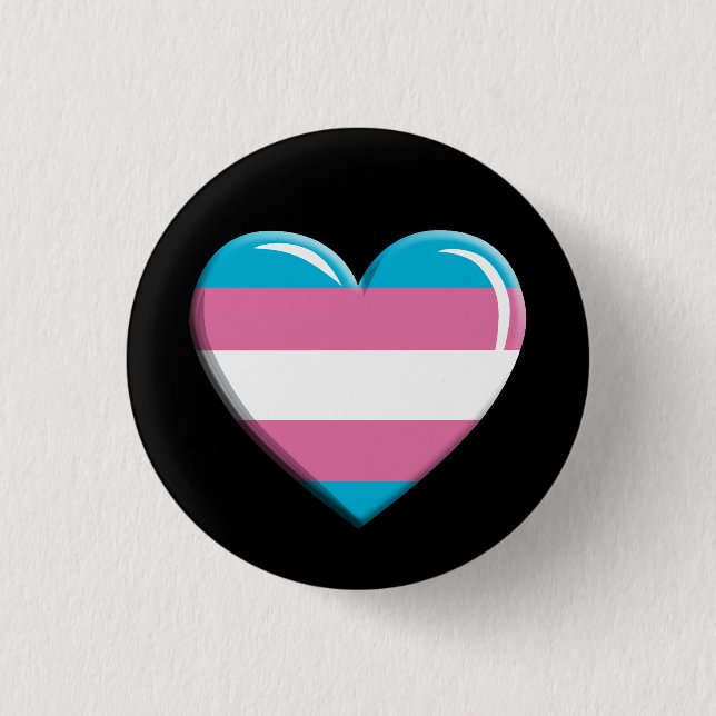 Transgender Pride Flag Heart Shaped Button (Front)