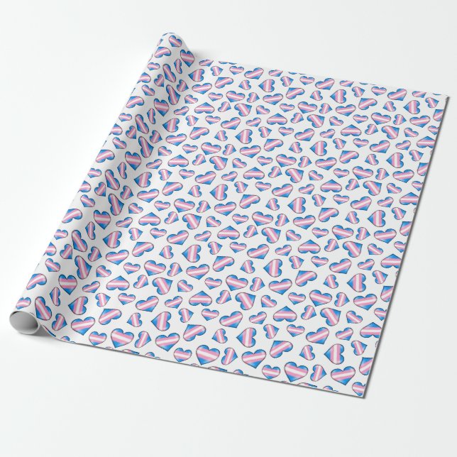 Transgender Pride Flag Hearts Wrapping Paper (Unrolled)