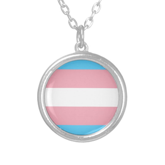 Transgender Pride Flag - LGBT Rainbow Silver Plated Necklace (Front)