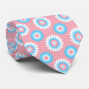 Transgender pride flag / pink flower pattern neck tie