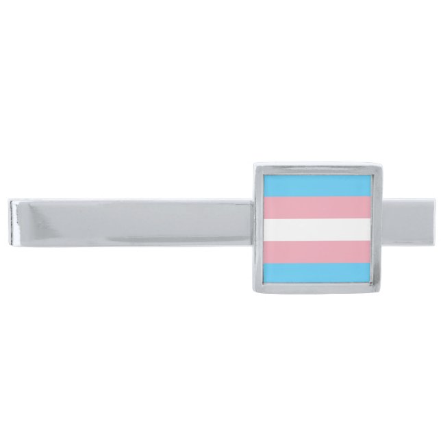 Transgender Pride Flag Silver Finish Tie Bar (Front)
