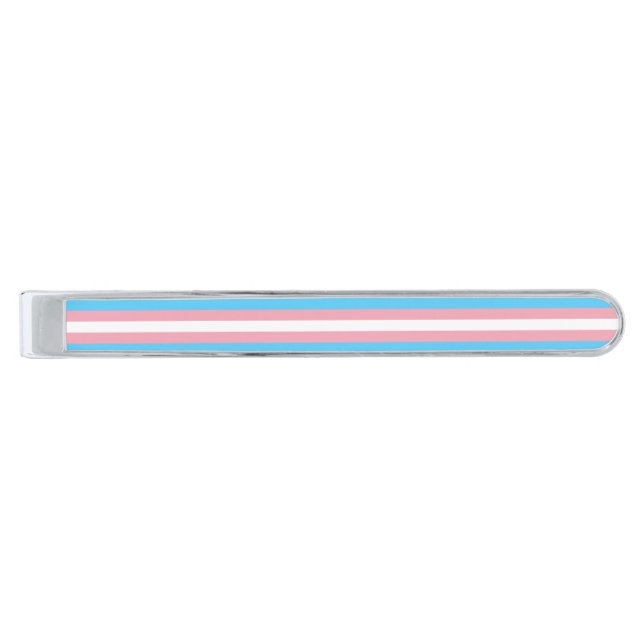 Transgender Pride Flag Silver Finish Tie Bar (Front)