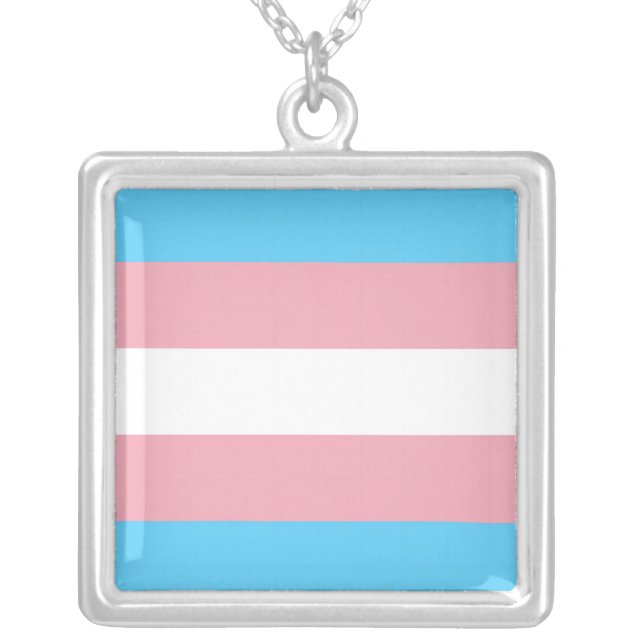 Transgender Pride Flag Silver Plated Necklace (Front)
