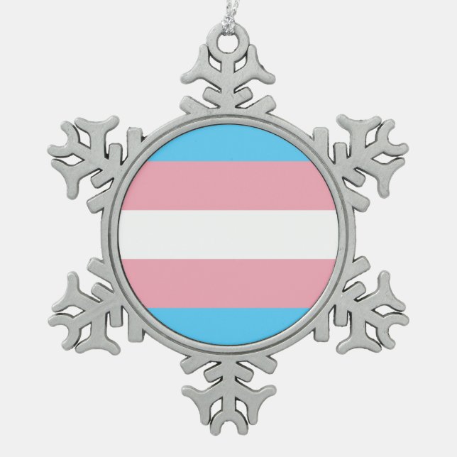 Transgender Pride Flag Snowflake Pewter Christmas Ornament (Front)