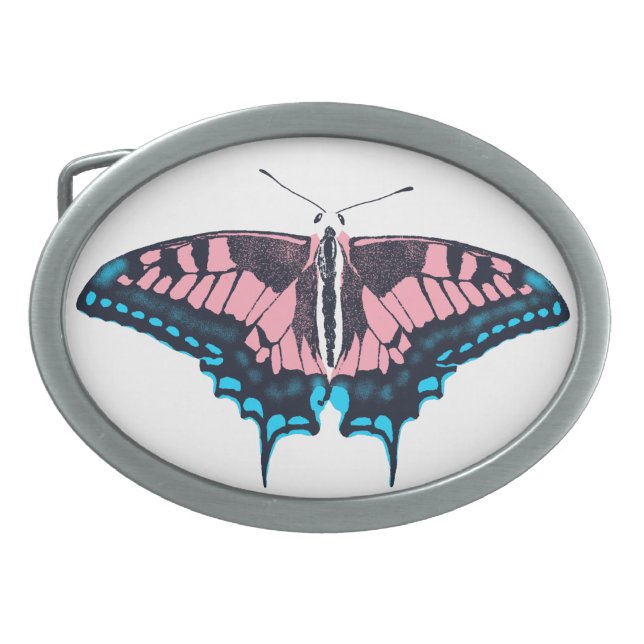 Transgender Pride Flag Swallowtail Butterfly Belt Buckle (Front)