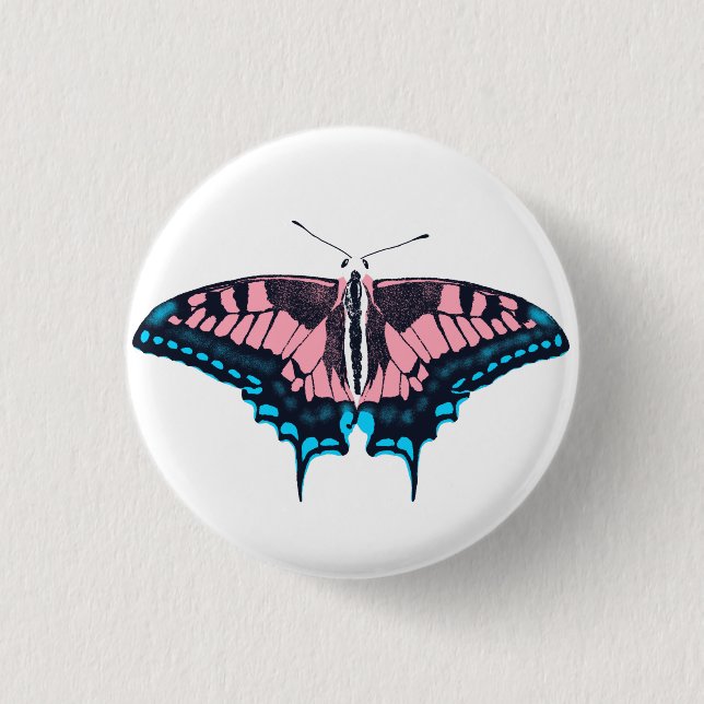 Transgender Pride Flag Swallowtail Butterfly Button (Front)
