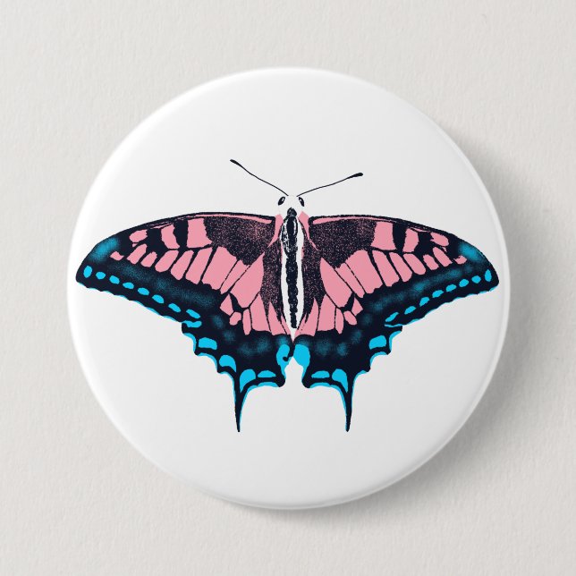 Transgender Pride Flag Swallowtail Butterfly Button (Front)