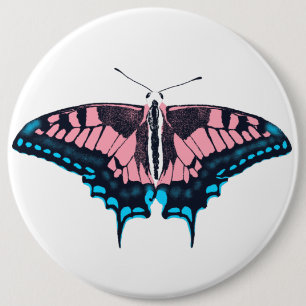 Transgender Pride Flag Swallowtail Butterfly Button