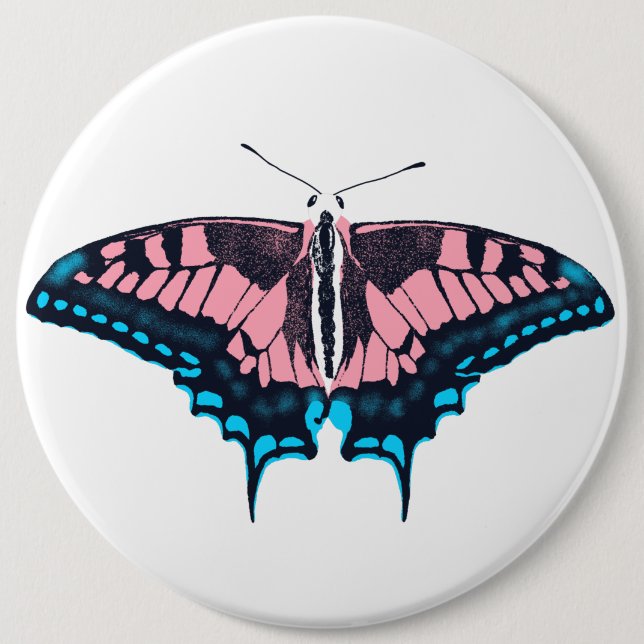 Transgender Pride Flag Swallowtail Butterfly Button (Front)