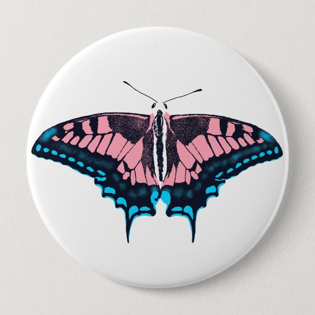 Transgender Pride Flag Swallowtail Butterfly Button (Front)