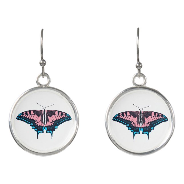 Transgender Pride Flag Swallowtail Butterfly Earrings (Front)