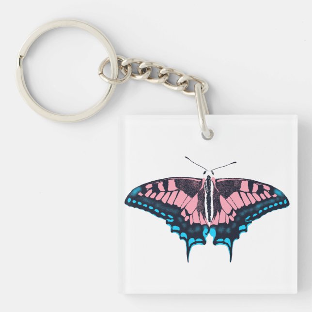 Transgender Pride Flag Swallowtail Butterfly Keychain (Front)