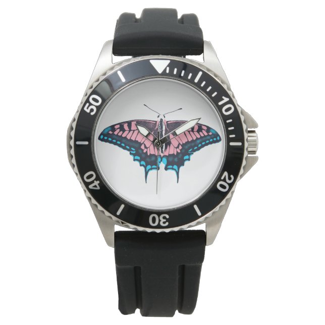 Transgender Pride Flag Swallowtail Butterfly Watch (Front)