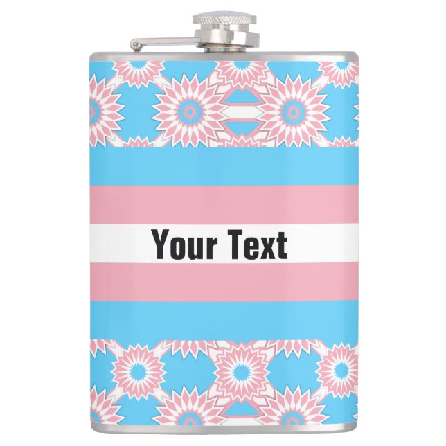 Transgender pride flag with a blue flower pattern flask (Front)