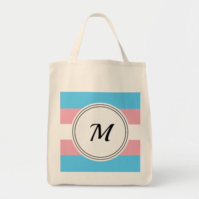Transgender pride flag with a custom initial  tote bag (Front)