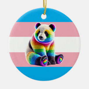 Transgender Pride Flag with Rainbow Panda Ceramic Ornament