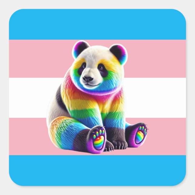 Transgender Pride Flag with Rainbow Panda Square Sticker (Front)