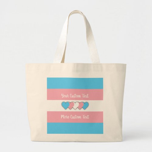 Transgender pride flag with text large tote bag