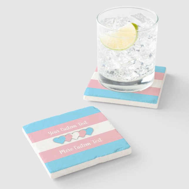 Transgender pride flag with text stone coaster (Side)