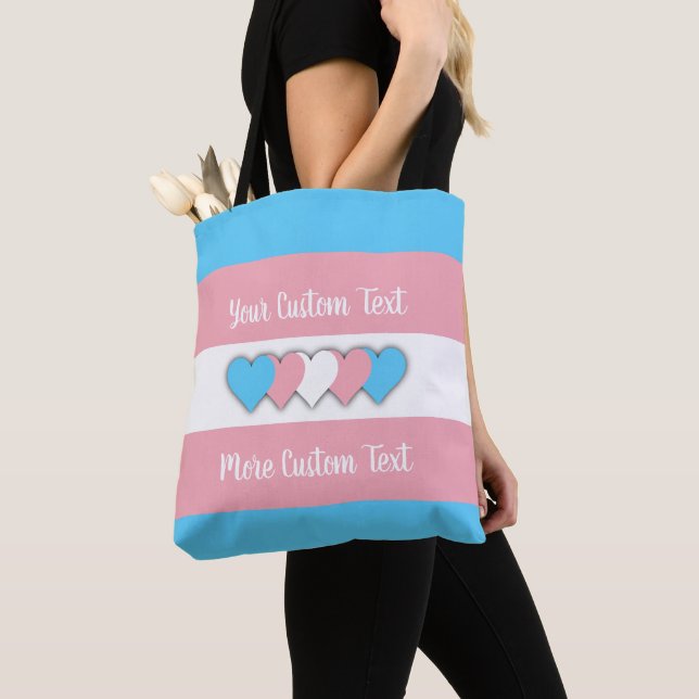 Transgender pride flag with text tote bag (Close Up)