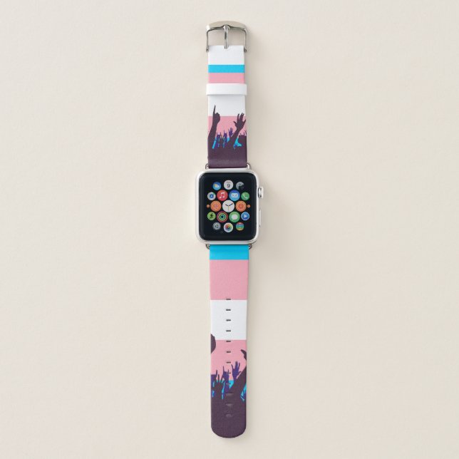 Transgender Pride Flag With Waving Hands Apple Watch Band (Front)