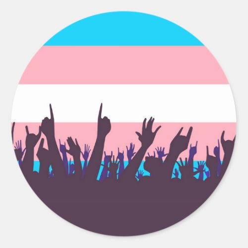 Transgender Pride Flag With Waving Hands Classic Round Sticker