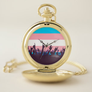 Transgender Pride Flag With Waving Hands Pocket Watch