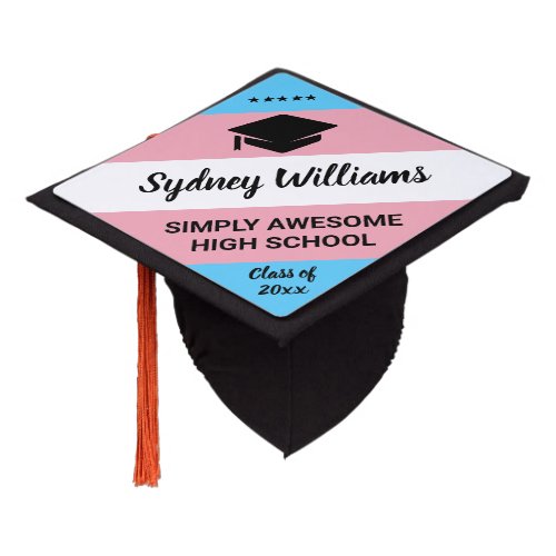 Transgender Pride Flag Year College High School Graduation Cap Topper