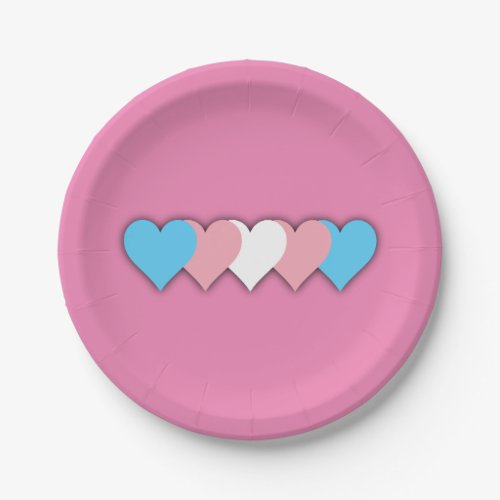Transgender pride hearts paper plates