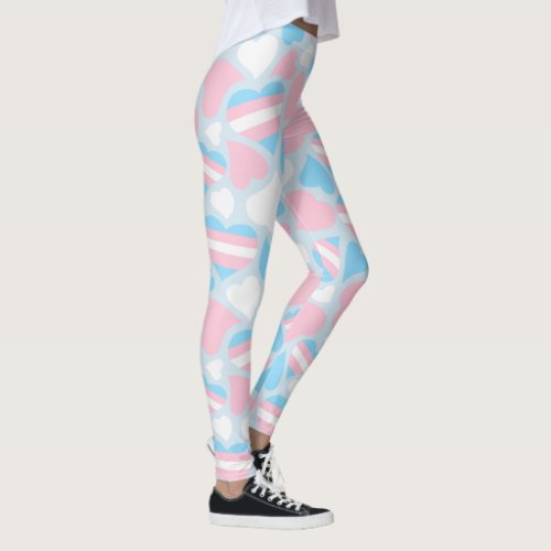 Transgender Pride Hearts Pattern Leggings