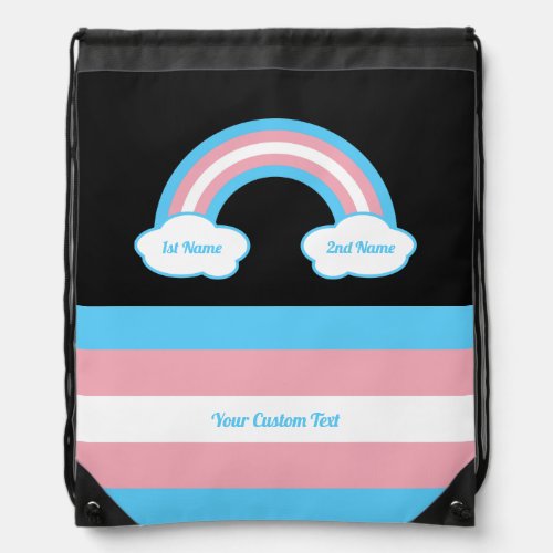 Transgender pride rainbow and flag drawstring bag
