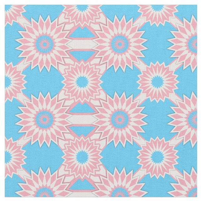Transgender Pride seamless blue flower pattern Fabric (Close Up)
