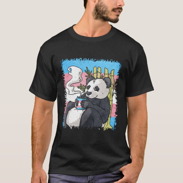 Transgender Pride Trans Flag Panda Coffee Sublte L T-Shirt (Front)