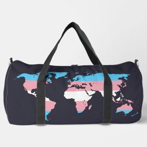 Transgender pride world map   duffle bag