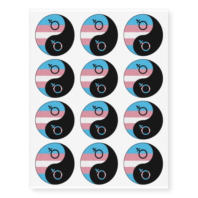 Transgender Pride Yin and Yang Symbol Pride Flag Temporary Tattoos (Front)
