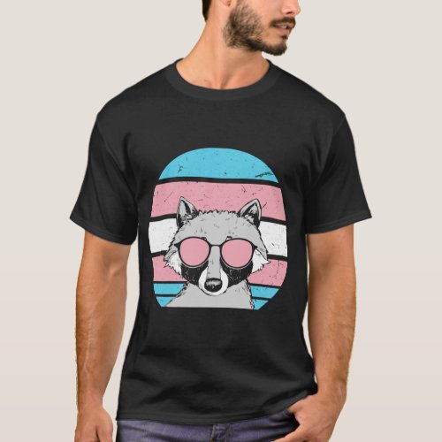 Transgender Raccoon Wearing Glasses LGBTQ Pride Fl T_Shirt