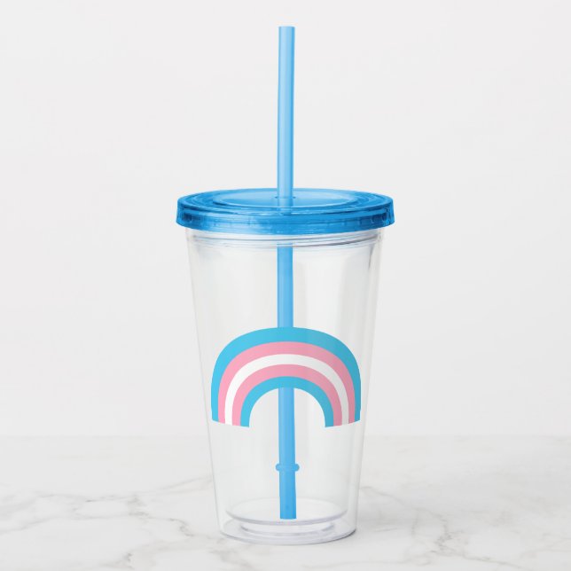 Transgender Rainbow Pride Flag Acrylic Tumbler (Front)