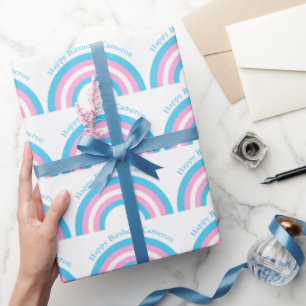 Transgender Rainbow Pride Flag Custom Birthday Wrapping Paper