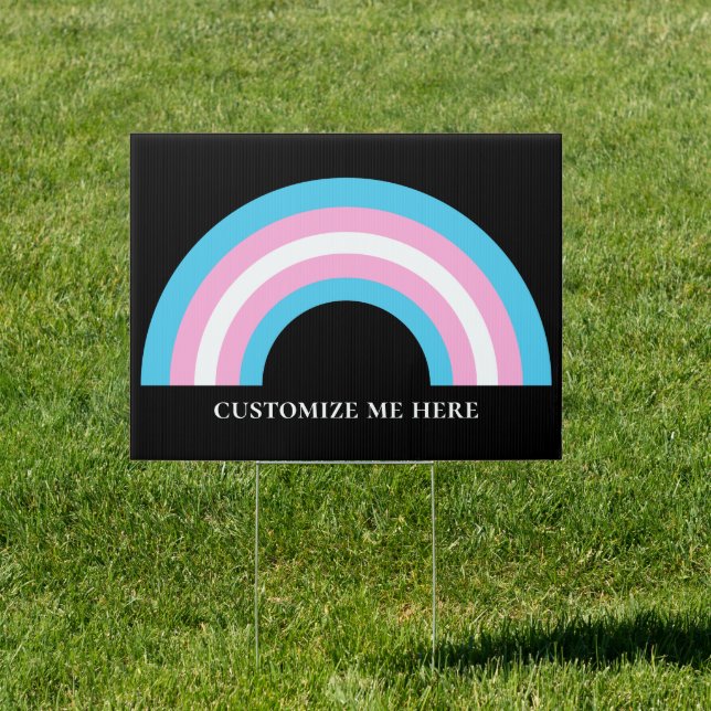 Transgender Rainbow Pride Flag Custom Black Yard Sign (Insitu)