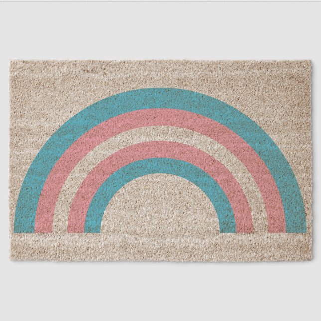 Transgender Rainbow Pride Flag Fiber Doormat (Front)